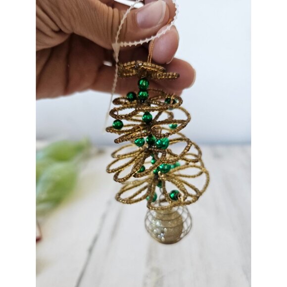 Vintage beaded tree gold green unique Xmas - Picture 4 of 7